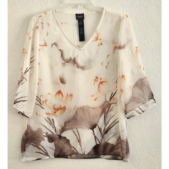 TOP/BLOUSE-CHICO'S-Traveler's Collection-Sheer-V-Neck-3/4 Sleeves-Size 1/SMALL - Picture 1 of 14
